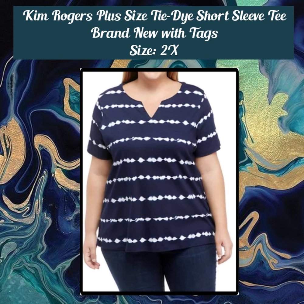 Kim Rogers Plus Size Navy Tie-Dye Short sleeve Tee 2X